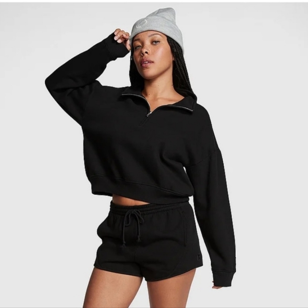 PINK Victoria's Secret Premium Fleece Black Half-Zip Sweatshirt